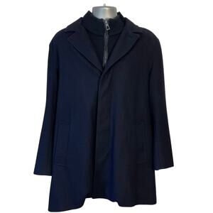 Cole Haan Navy Wool Blend Coat Men’s XL Zip Front Overcoat Lined Classic